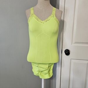 Lace Trim Neon Green Tank Top